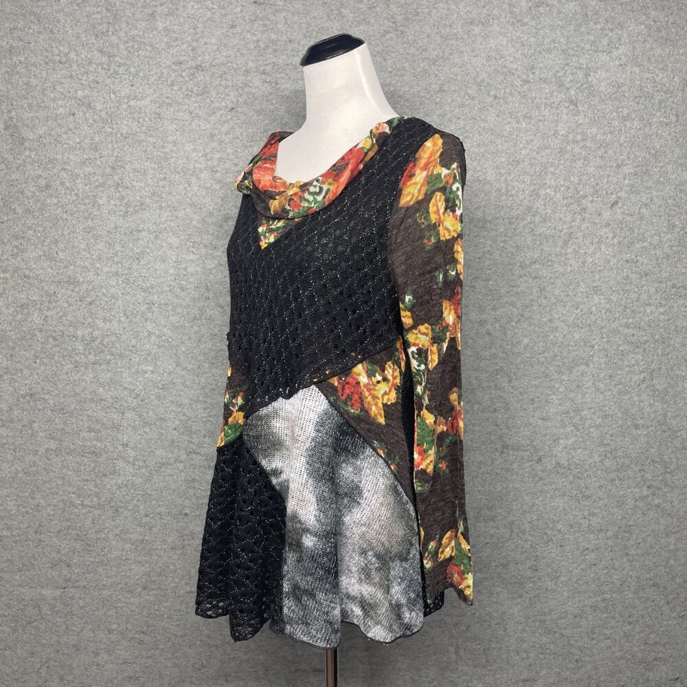 Womens L Boho Floral Crochet Patchwork Cowl Neck Long Slv Phoebe Whimisgoth 90s - Picture 5 of 8